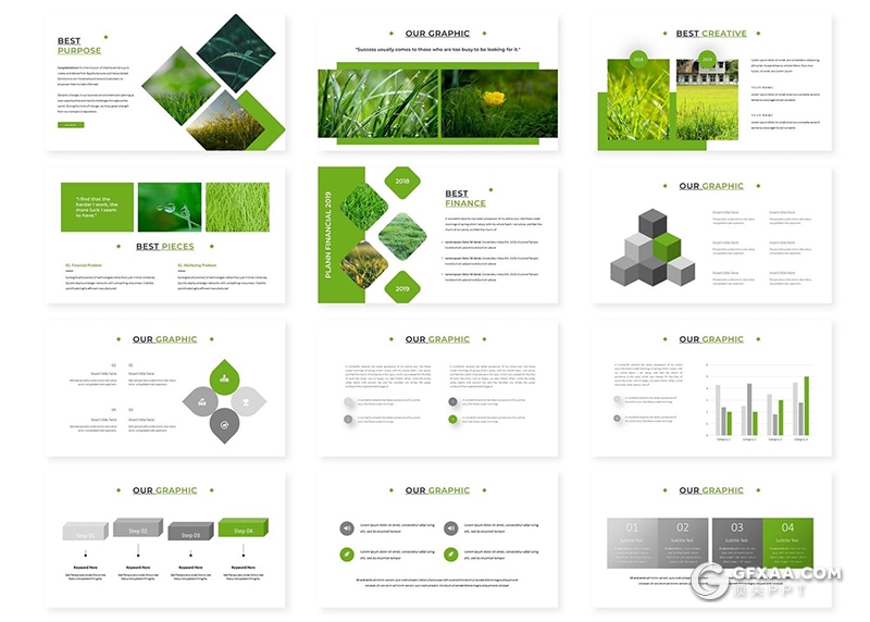 30页绿色节能环保环境包含植被绿化PPT模板5种主题配色 - 顶尖PPT