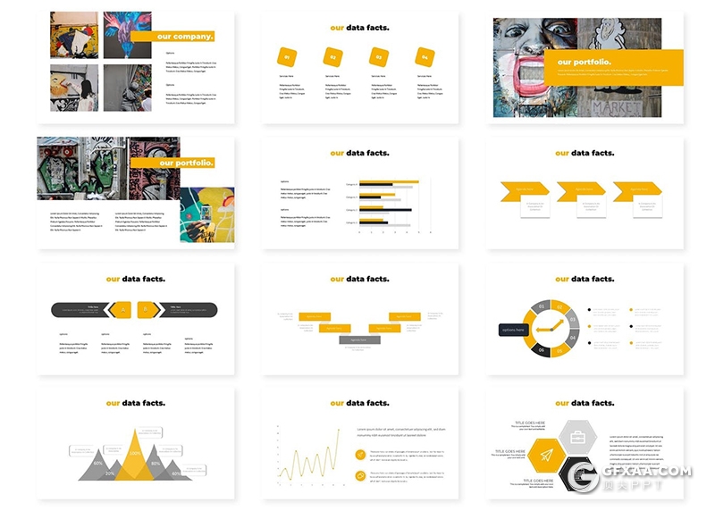 30页创意广告公司项目案例展示工作汇报总结PPT模板5种主题配色 - 顶尖PPT