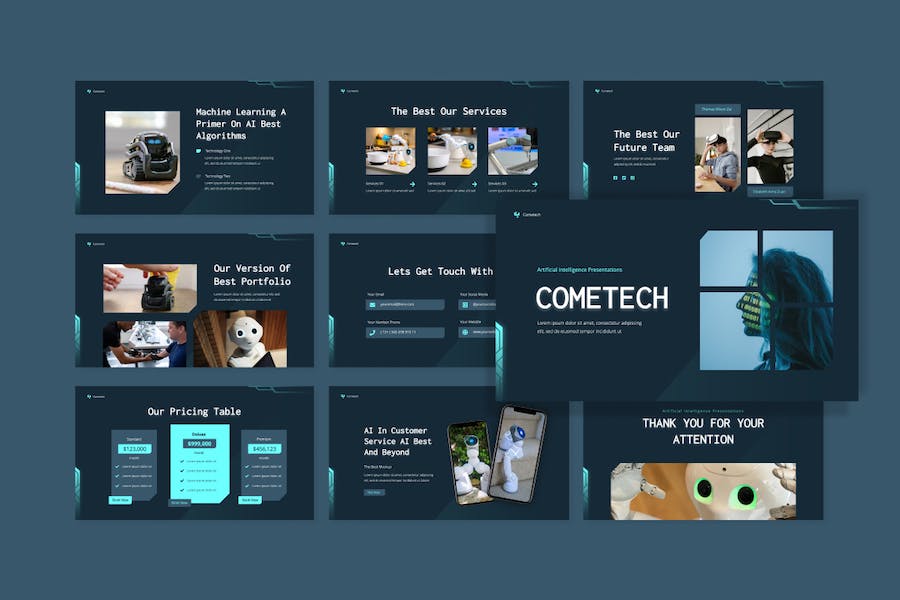 蓝色科技感人工智能AI主题PPT模板 - 顶尖PPT