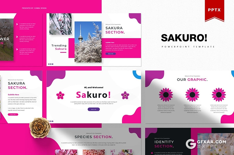 30页创意波浪图形鲜花行业主题PPT模板5种主题配色 - 顶尖PPT