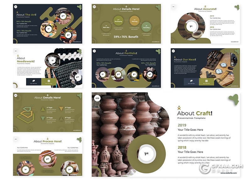 30页传统手工艺陶瓷雕刻编织行业展示PPT模板5种主题配色 - 顶尖PPT
