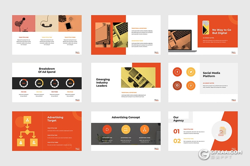 40页红色广告公司作品展示扁平化简约风格keynote模板 - 顶尖PPT