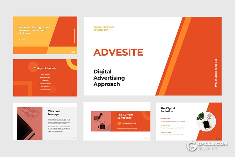 40页红色广告公司作品展示扁平化简约风格keynote模板 - 顶尖PPT