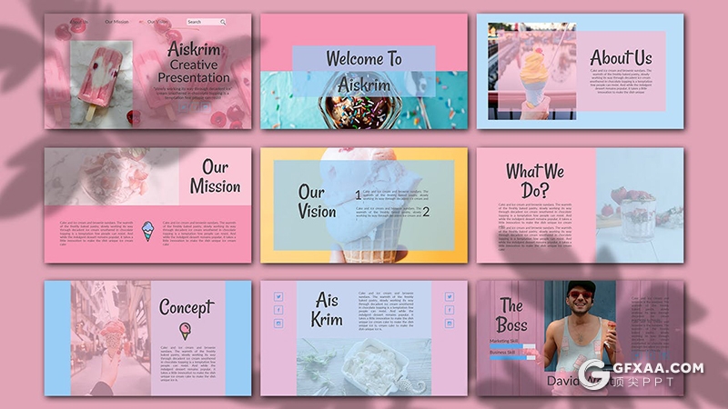 30页粉色创意冰淇淋时尚杂志风格keynote模板 - 顶尖PPT