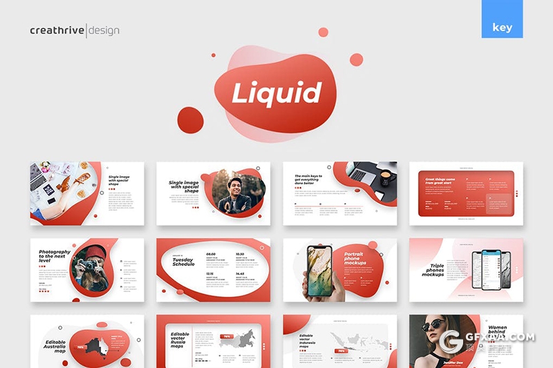 48页创意圆角液体图形商务多用途keynote模板5种主题配色 - 顶尖PPT