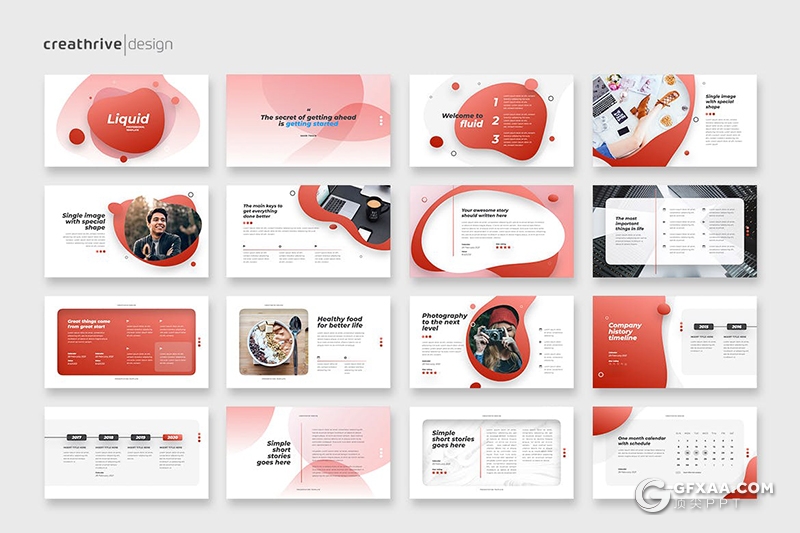 48页创意圆角液体图形商务多用途keynote模板5种主题配色 - 顶尖PPT