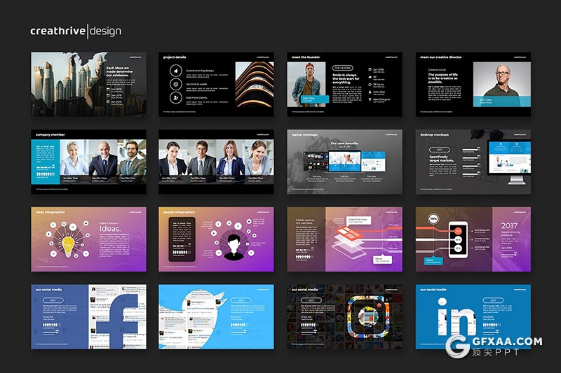 48页企业商务风格项目介绍作品展示团队展示PPT模板 - 顶尖PPT