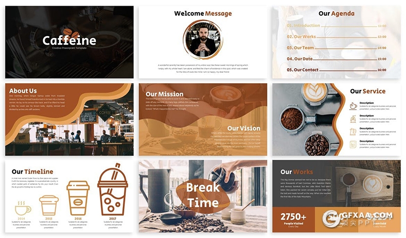 30页棕色咖啡行业工作汇报总结PPT模板3种主题配色 - 顶尖PPT