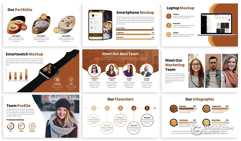 30页棕色咖啡行业工作汇报总结PPT模板3种主题配色 - 顶尖PPT