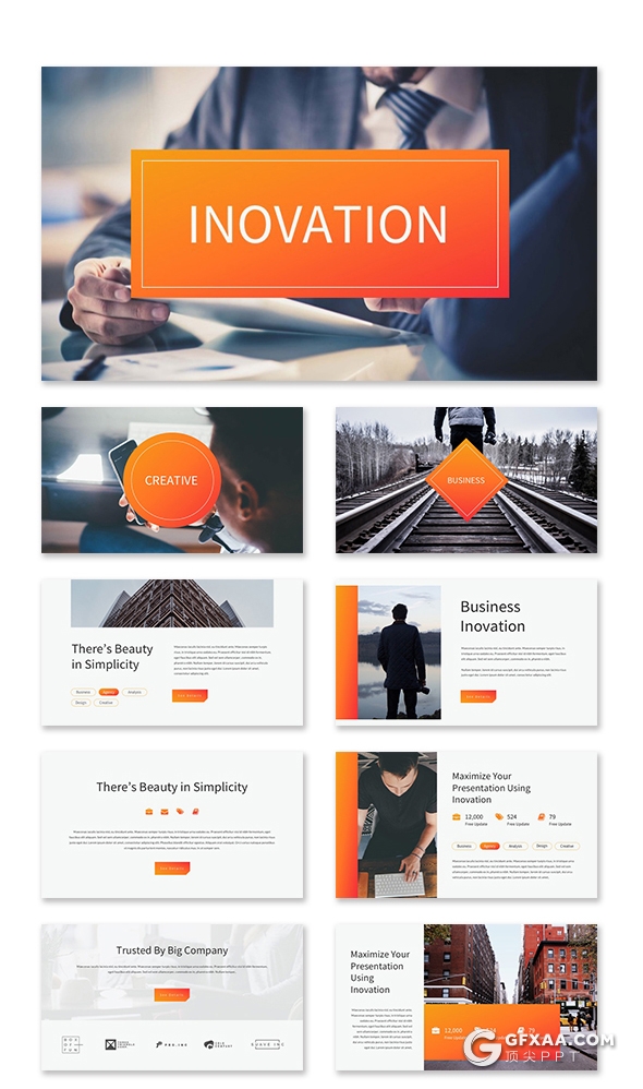 90页橙色国外商务风格企业团队宣传介绍工作汇报总结PPT模板 - 顶尖PPT