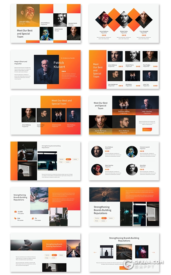 90页橙色国外商务风格企业团队宣传介绍工作汇报总结PPT模板 - 顶尖PPT