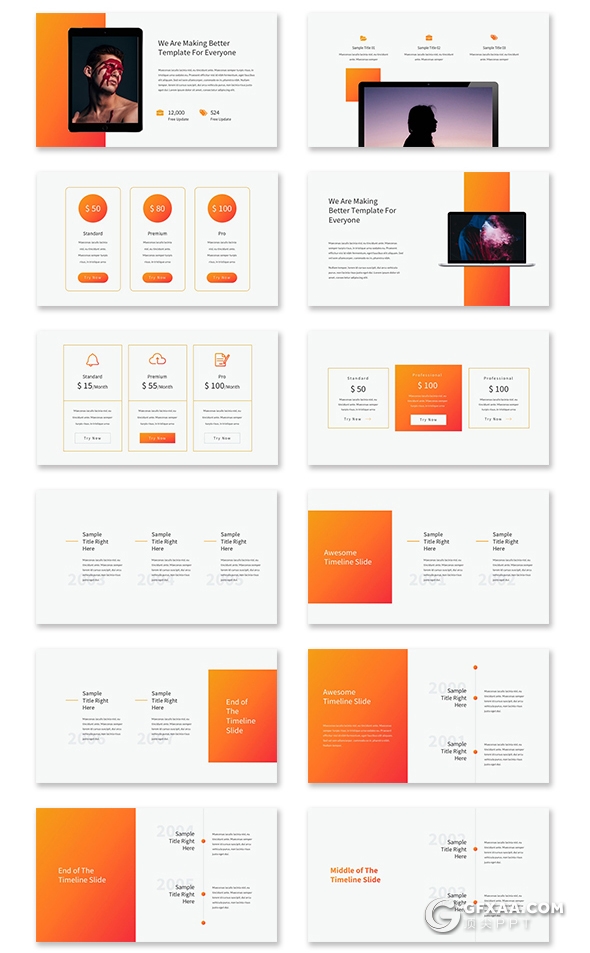 90页橙色国外商务风格企业团队宣传介绍工作汇报总结PPT模板 - 顶尖PPT