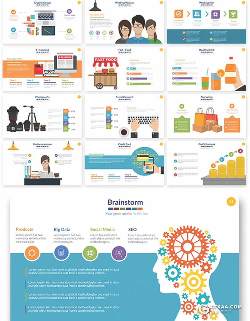 113页创意卡通商务概念插画ppt模板矢量可编辑卡通人物图形ppt模板100种XML配色1000个icon图标素材 - 顶尖PPT