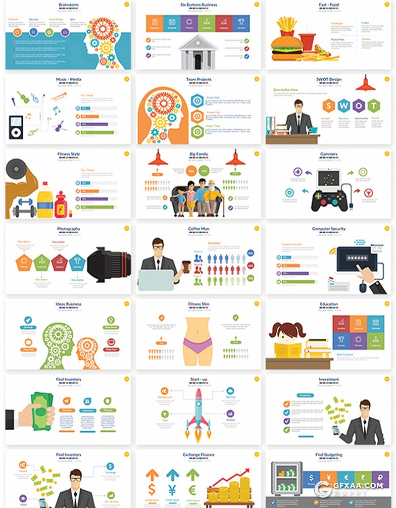 113页创意卡通商务概念插画ppt模板矢量可编辑卡通人物图形ppt模板100种XML配色1000个icon图标素材 - 顶尖PPT