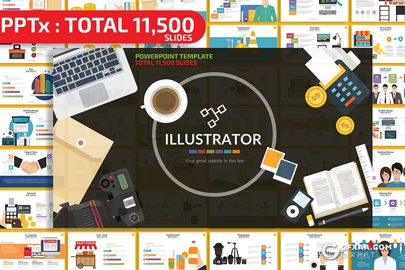 113页创意卡通商务概念插画ppt模板矢量可编辑卡通人物图形ppt模板100种XML配色1000个icon图标素材 - 顶尖PPT