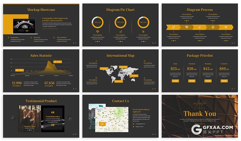 30页土豪金配色商务高逼格PPT模板3种主题配色 - 顶尖PPT