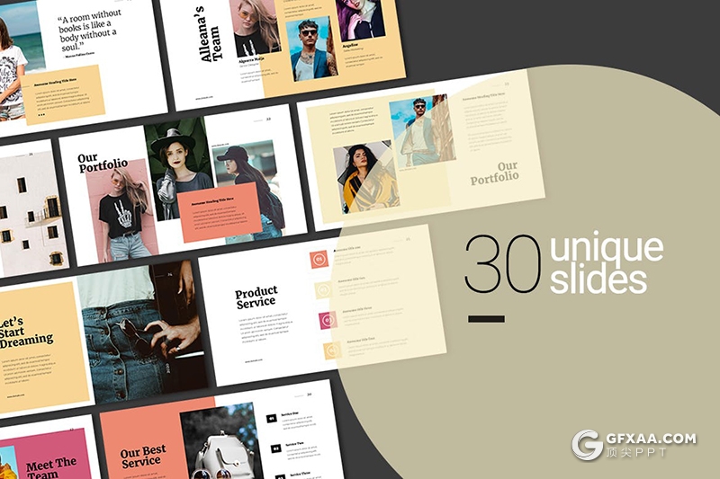 30页国外简约时尚文艺风格摄影服装展示keynote模板 - 顶尖PPT