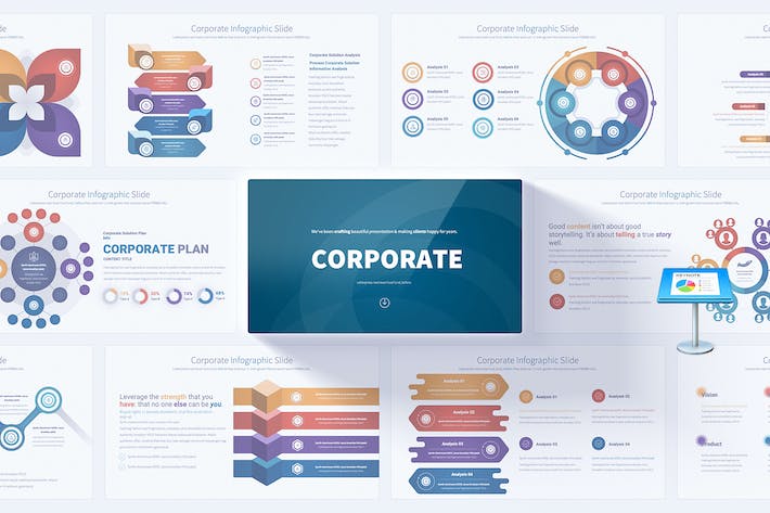 彩色企业商务信息图形图表keynote模板 - 顶尖PPT