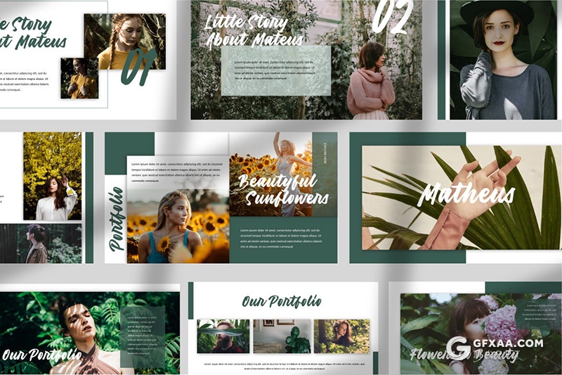 50页极简小清新文艺风格创意模特写真摄影展示keynote模板 - 顶尖PPT