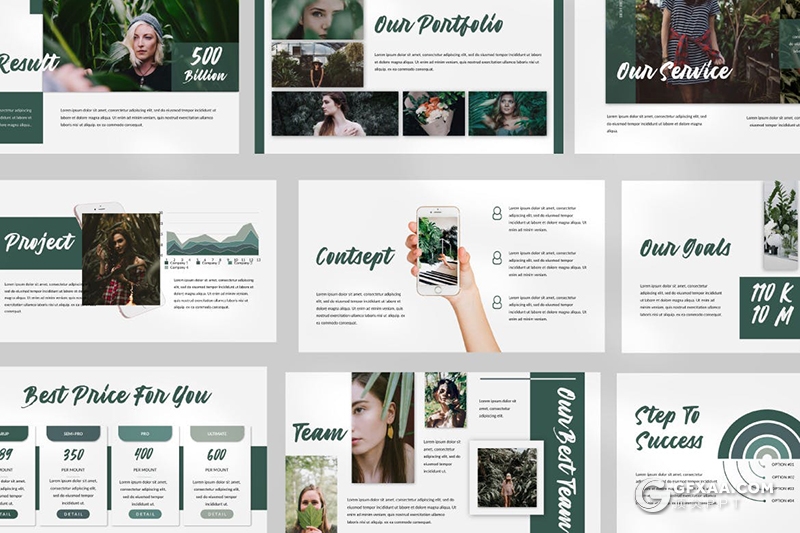 50页极简小清新文艺风格创意模特写真摄影展示keynote模板 - 顶尖PPT