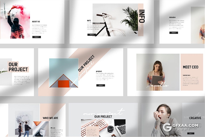 30页极简文艺小清新风格图片展示Google slides模板 - 顶尖PPT