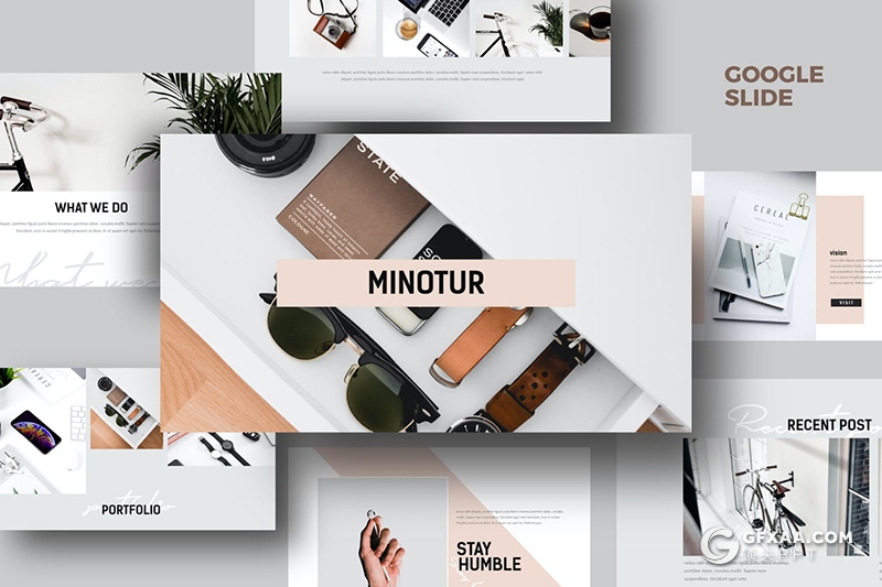 30页极简文艺小清新风格图片展示Google slides模板 - 顶尖PPT