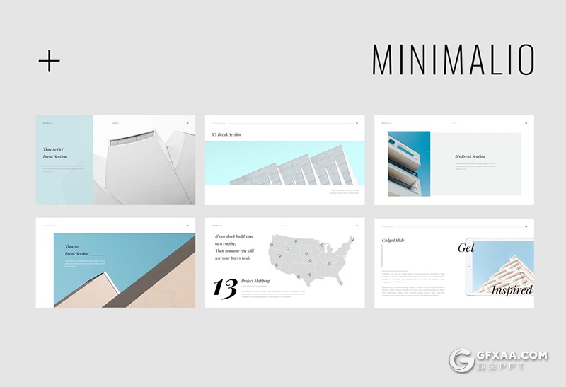 50页极简风格摄影图片展示小清新文艺PPT模板 - 顶尖PPT