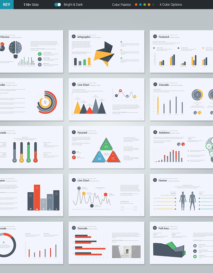 彩色商务数据统计图形图表keynote模板 - 顶尖PPT