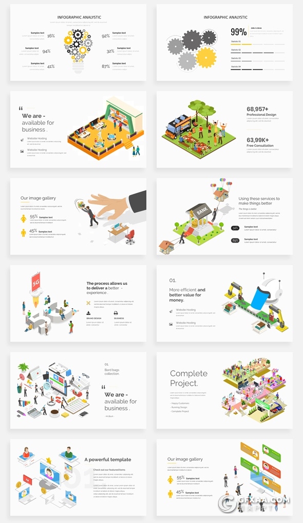 195页国外创意版式ppt作品团队介绍商务数据信息图形ppt卡通人物插画2.5D商务概念插画PPT模板 - 顶尖PPT