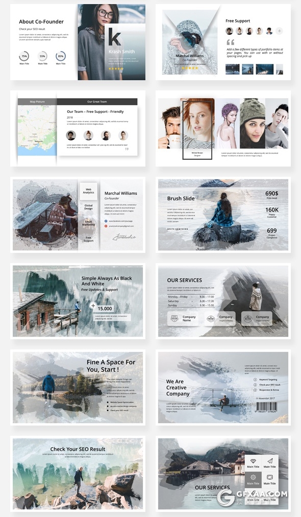 160页高逼格融合泼墨图片效果创意时尚国外商务通用PPT模板 - 顶尖PPT