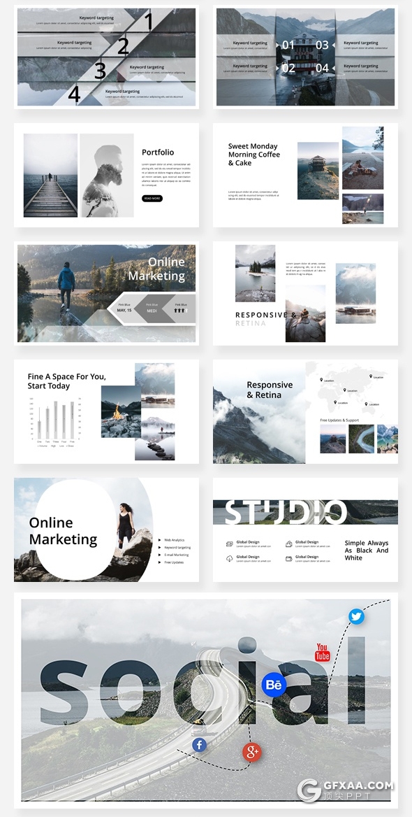 160页高逼格融合泼墨图片效果创意时尚国外商务通用PPT模板 - 顶尖PPT