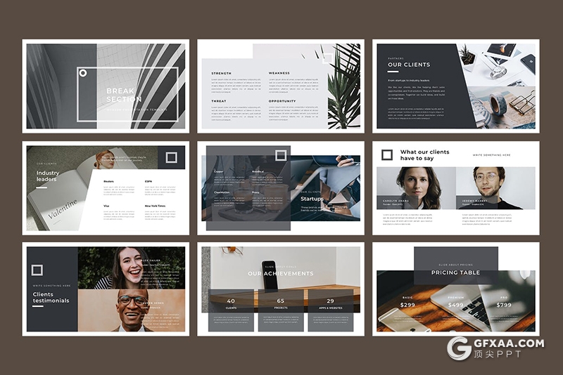 60页极简时尚风格国外企业介绍团队展示PPT模板 - 顶尖PPT