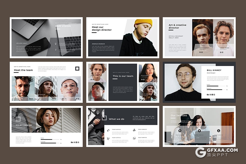 60页极简时尚风格国外企业介绍团队展示PPT模板 - 顶尖PPT