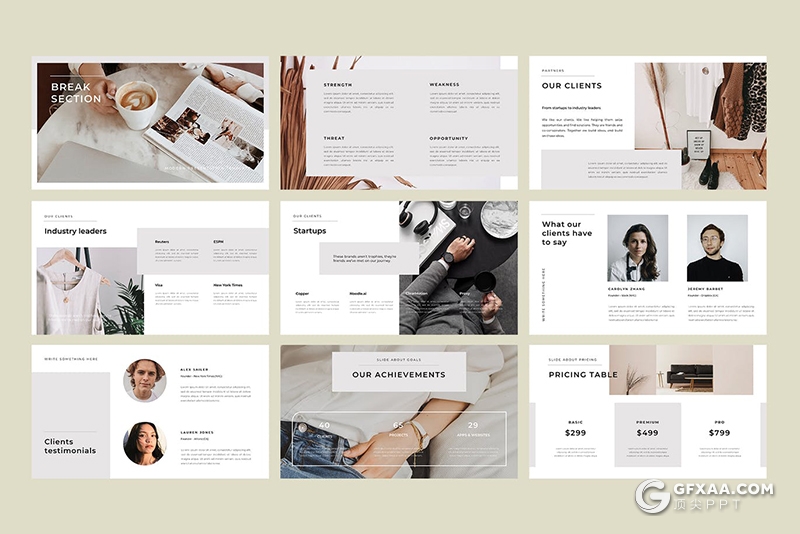 60页国外极简文艺小清新风格PPT模板 - 顶尖PPT