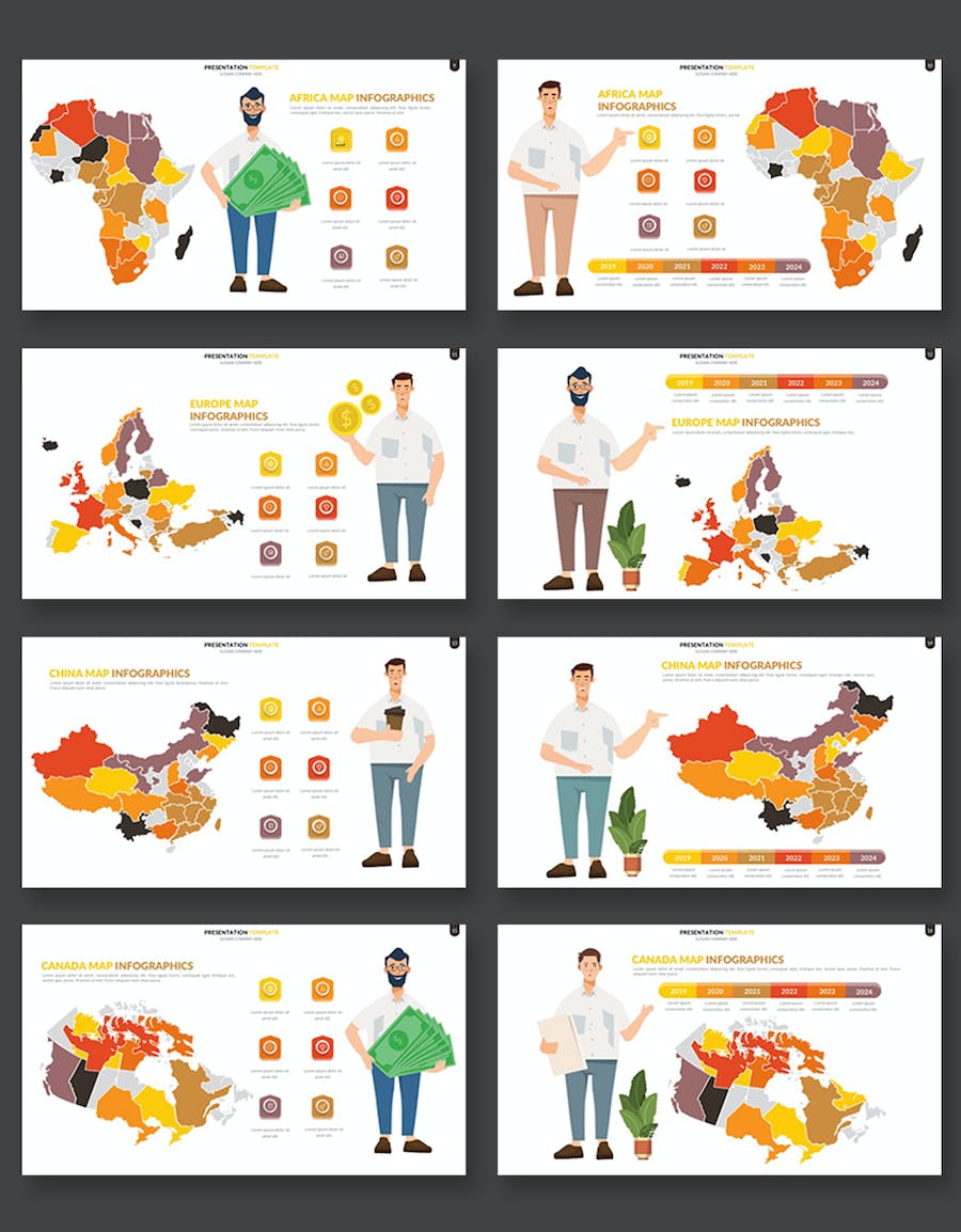 橙色系世界各个国家地图keynote模板 - 顶尖PPT