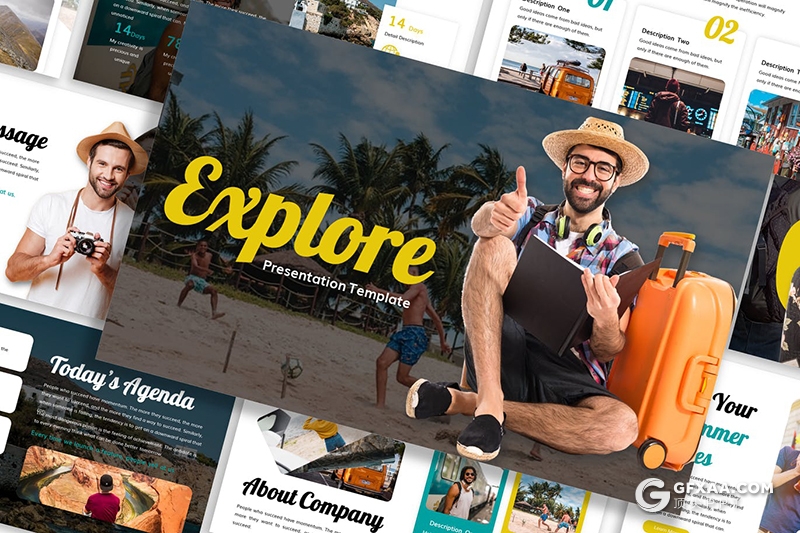 30页旅游度假景点介绍旅游公司活动促销展示Google slides模板5种主题配色 - 顶尖PPT
