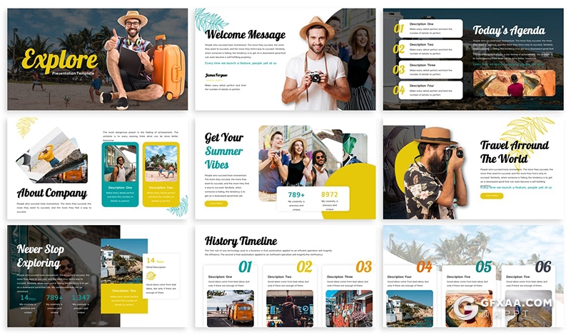 30页旅游度假景点介绍旅游公司活动促销展示Google slides模板5种主题配色 - 顶尖PPT