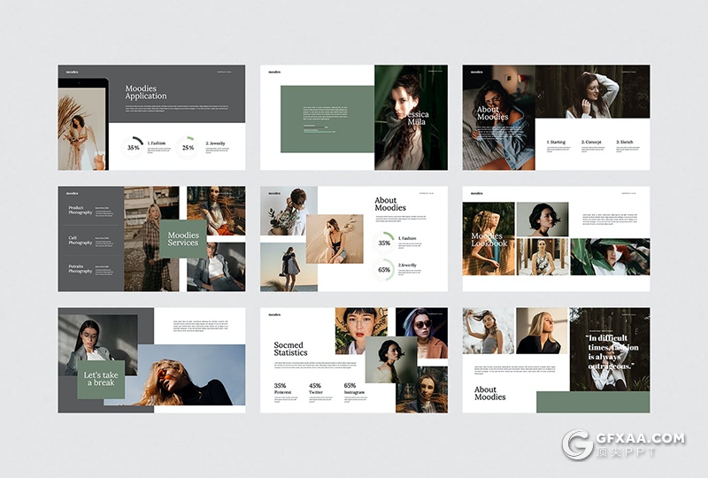 30页极简摄影图片模特写真展示PPT模板 - 顶尖PPT