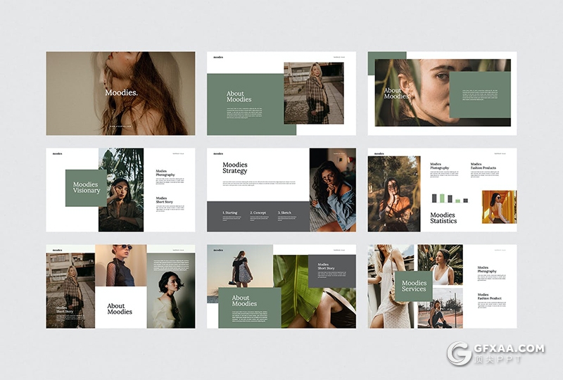30页极简摄影图片模特写真展示PPT模板 - 顶尖PPT