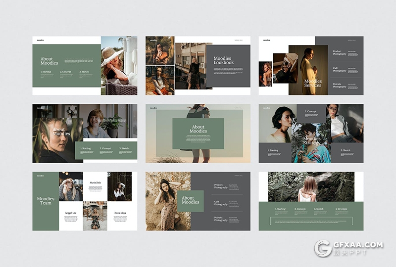 30页极简摄影图片模特写真展示PPT模板 - 顶尖PPT