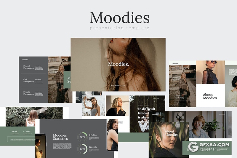 30页极简摄影图片模特写真展示PPT模板 - 顶尖PPT