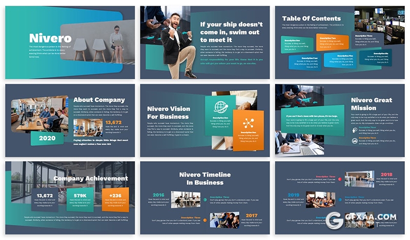 30页蓝绿配色商务风格企业介绍宣传多用途Google slides模板5种主题配色 - 顶尖PPT