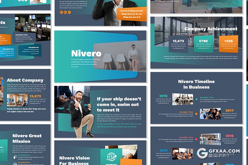 30页蓝绿配色商务风格企业介绍宣传多用途Google slides模板5种主题配色 - 顶尖PPT