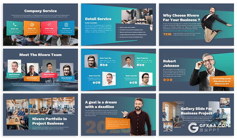 30页蓝绿配色商务风格企业介绍宣传多用途Google slides模板5种主题配色 - 顶尖PPT