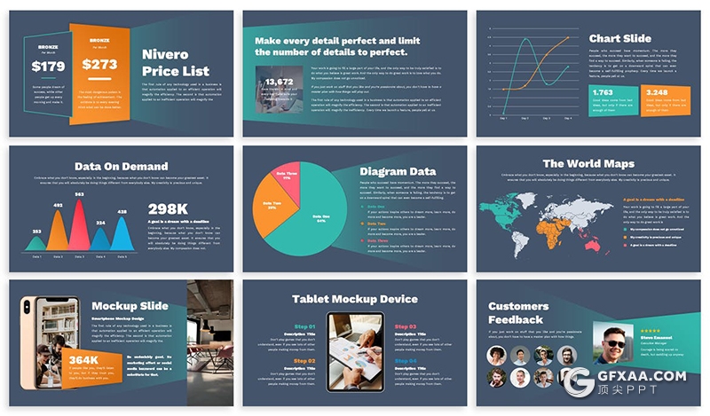 30页蓝绿配色商务风格企业介绍宣传多用途Google slides模板5种主题配色 - 顶尖PPT