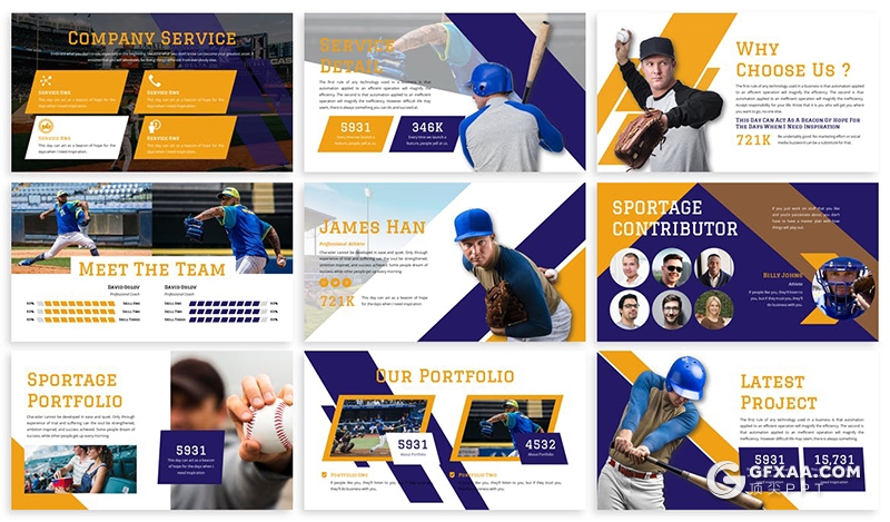 30页体育运动体育项目比赛介绍棒球比赛Google slides模板5种主题配色 - 顶尖PPT