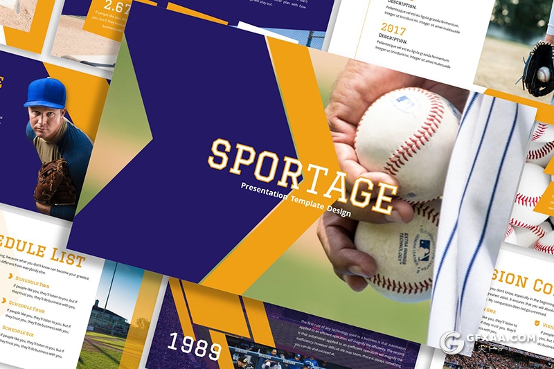 30页体育运动体育项目比赛介绍棒球比赛Google slides模板5种主题配色 - 顶尖PPT
