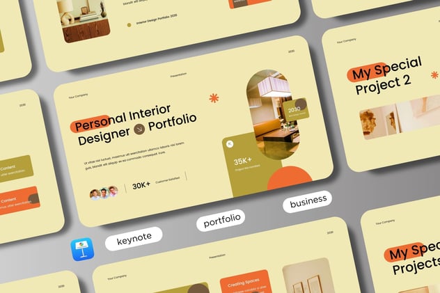 奶油色棕色橙色现代设计室内keynote模板 - 顶尖PPT