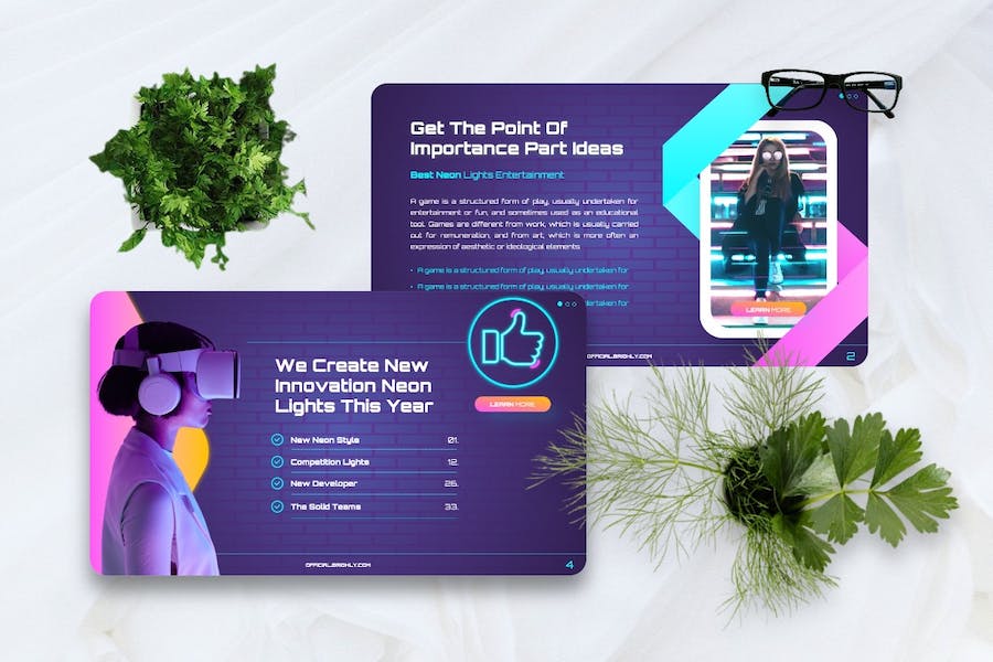 霓虹艺术讲述展示方案应用Keynote模板 - 顶尖PPT