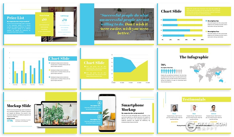 30页扁平化大色块设计企业团队介绍展示Google slides模板5种主题配色 - 顶尖PPT